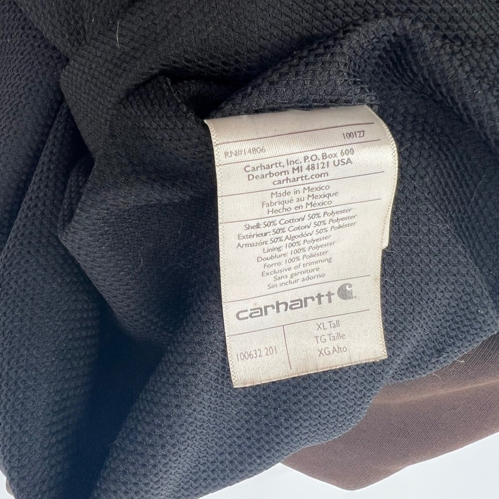 Carhartt Rain Defender Full Zip Hoodie XL Tall Brown Thrashed Distressed Grunge - Picture 8 of 11